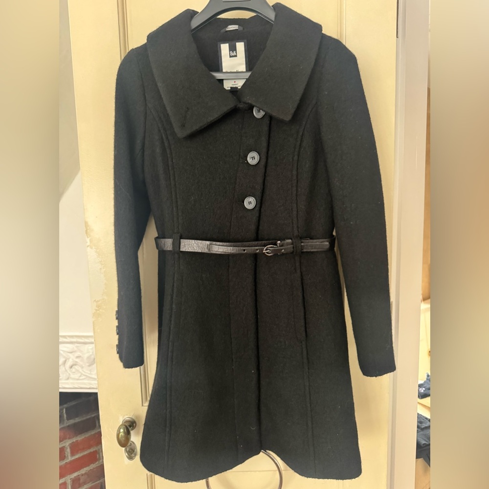 Soi & Kyo Wool Blend Belted Coat Black Medium